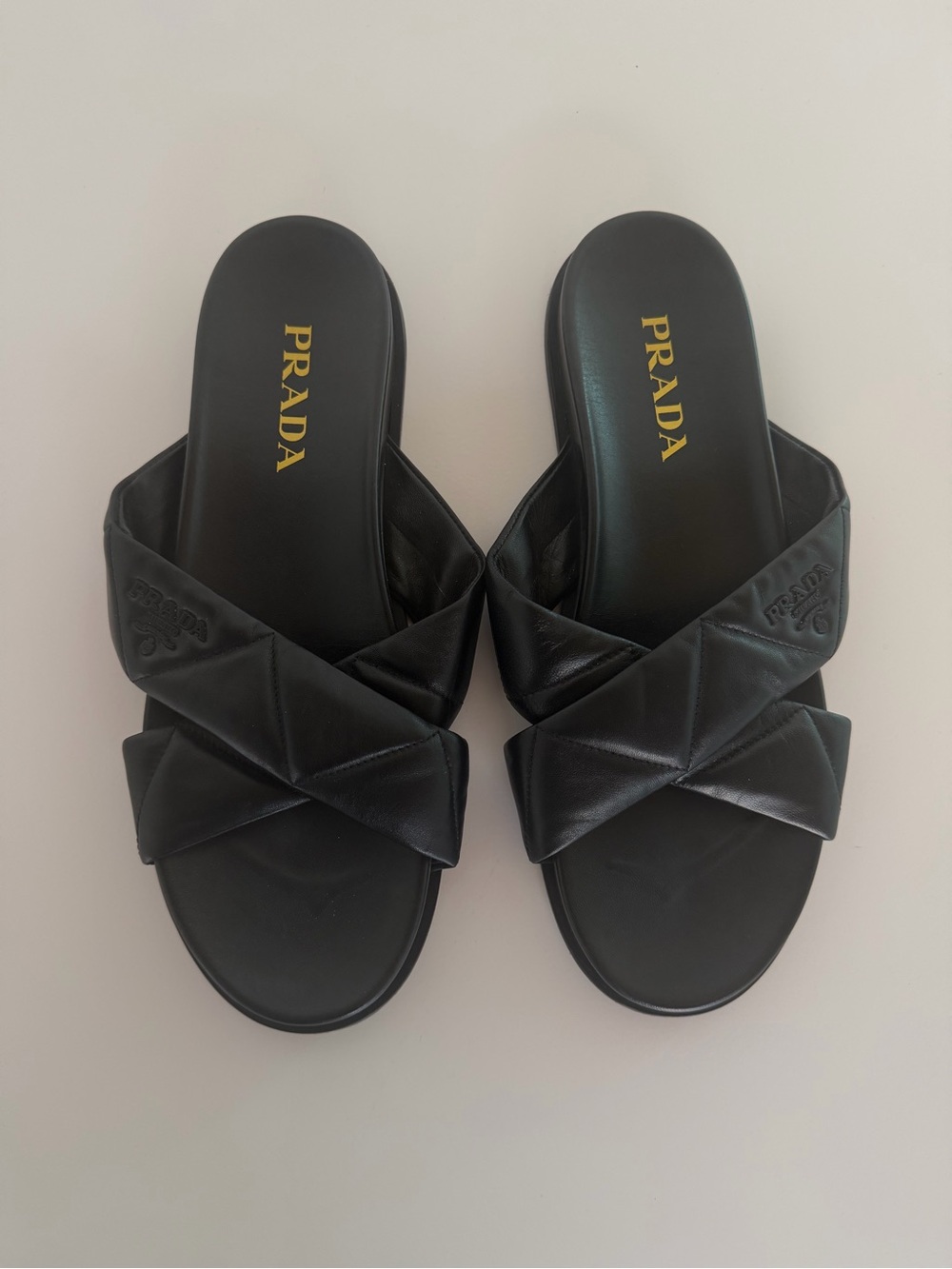 Prada Black Quilted Crossover Slide Sandals
